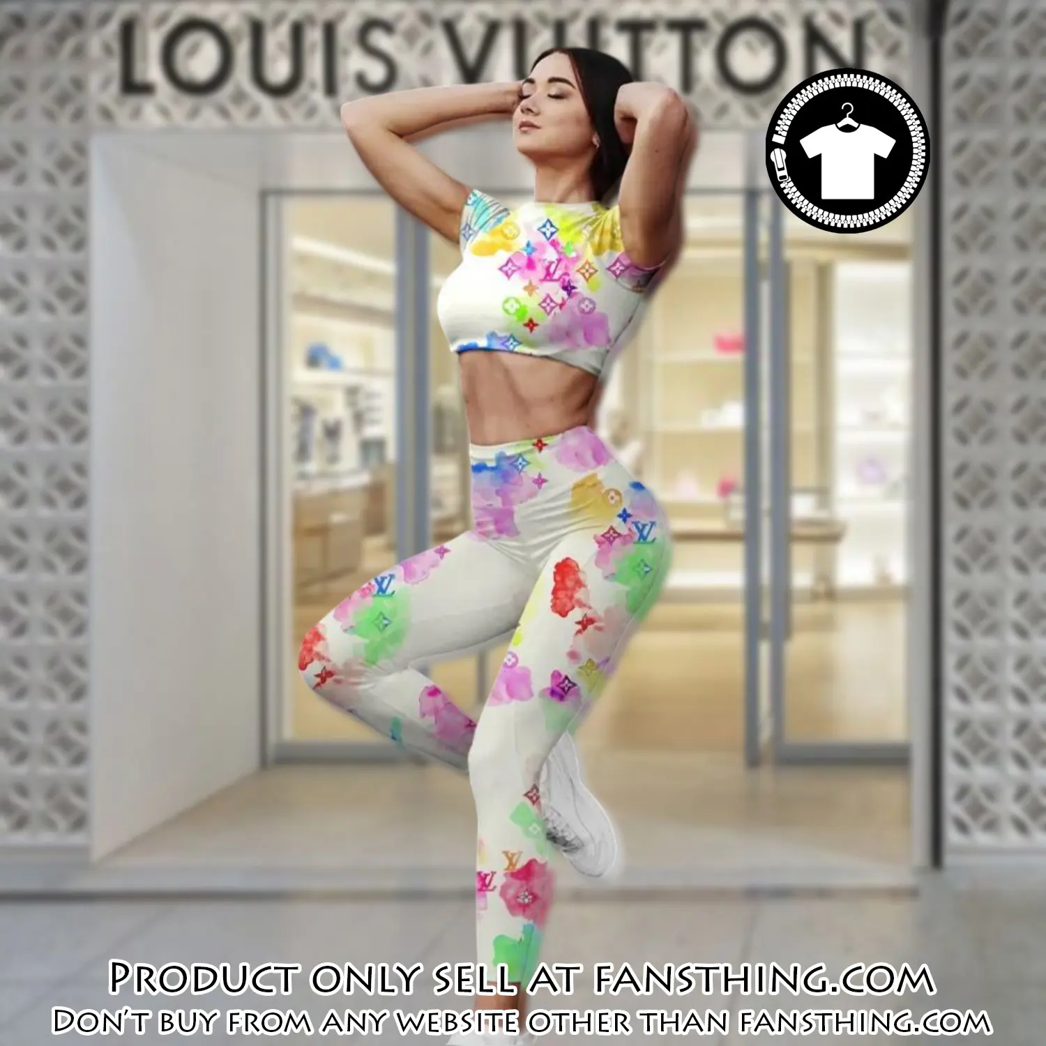 Rainbow louis vuitton luxury sportwear combo luxury brand crop top tshirt and legging for women ctl1041 fst0259278